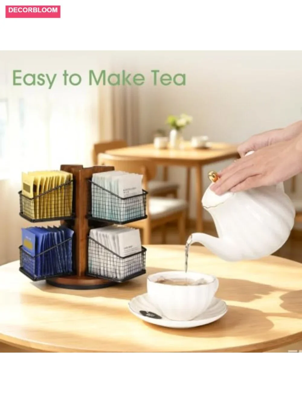 Spinning Carousel Tea Bag Organizer with Removable Wire Baskets
